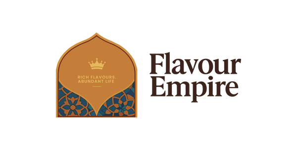 Flavour Empire logo with decorative arch and text on a white background